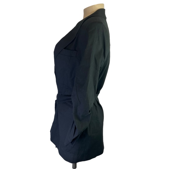 $800 NWT* Derek Lam 10 Crosby Black Harrison Belted Blazer Mid-Length Linen 6 - Picture 6 of 12
